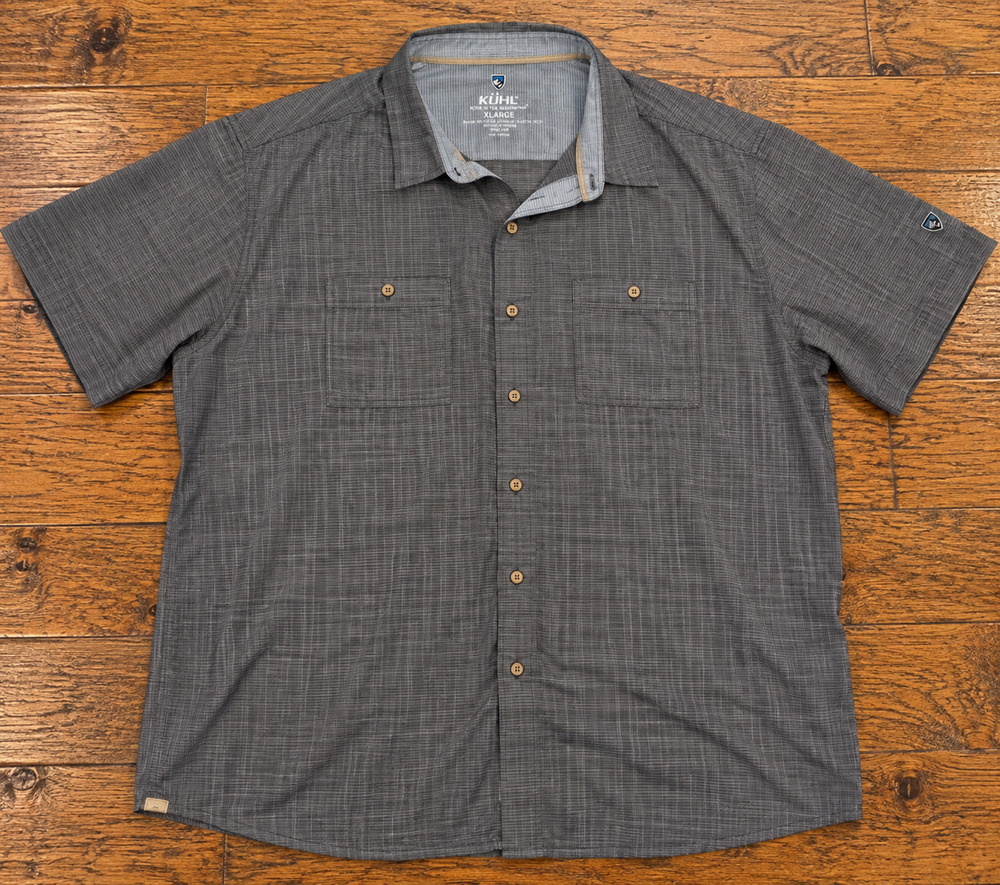 Kuhl Karib Stripe Shirt Men's XL Gray Short Sleeve Performance Button Up 7460